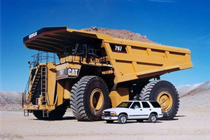 全球最大的矿山车，卡特彼勒797高7米/长14米(一个轮胎高4米)