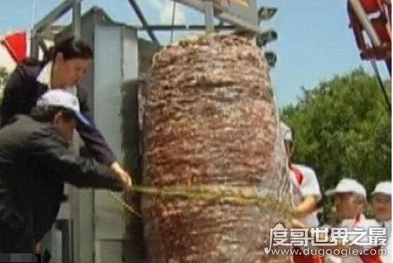世界上最大的烤肉串 长1.73米重1.85吨(用了10头猪)